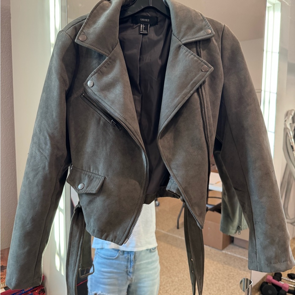 Forever 21 Women's Suede Biker Jacket - Olive